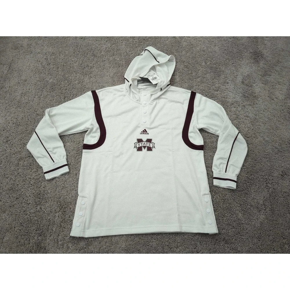 Mississippi State Bulldogs Hoodie Jersey Mens Medium NCAA‎ Adidas White NWT